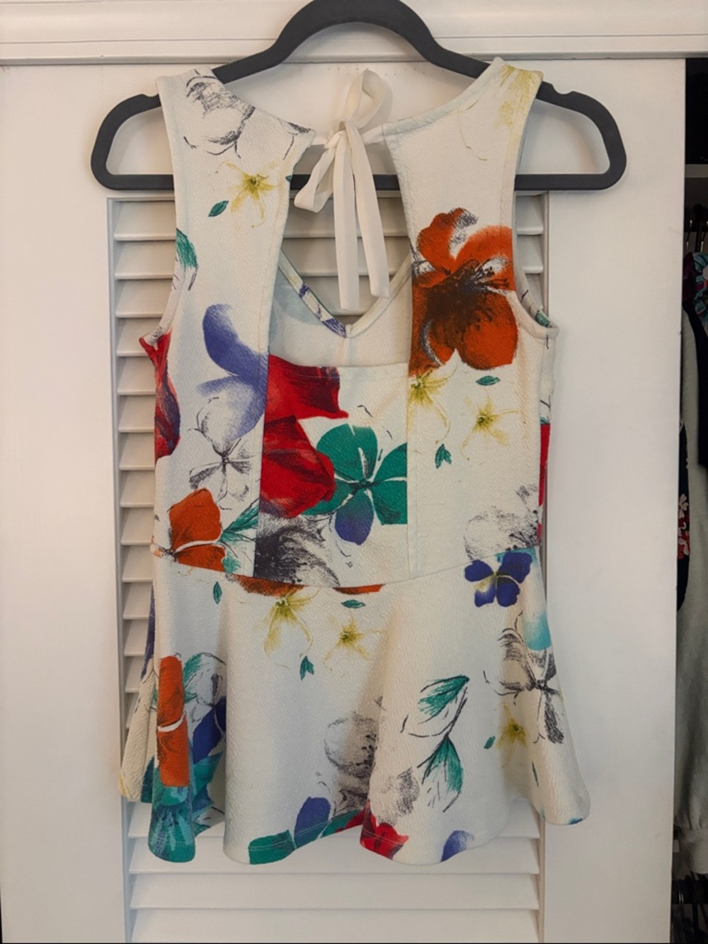 Anthropologie Cream Floral Tank with Red, Green & Orange Blooms